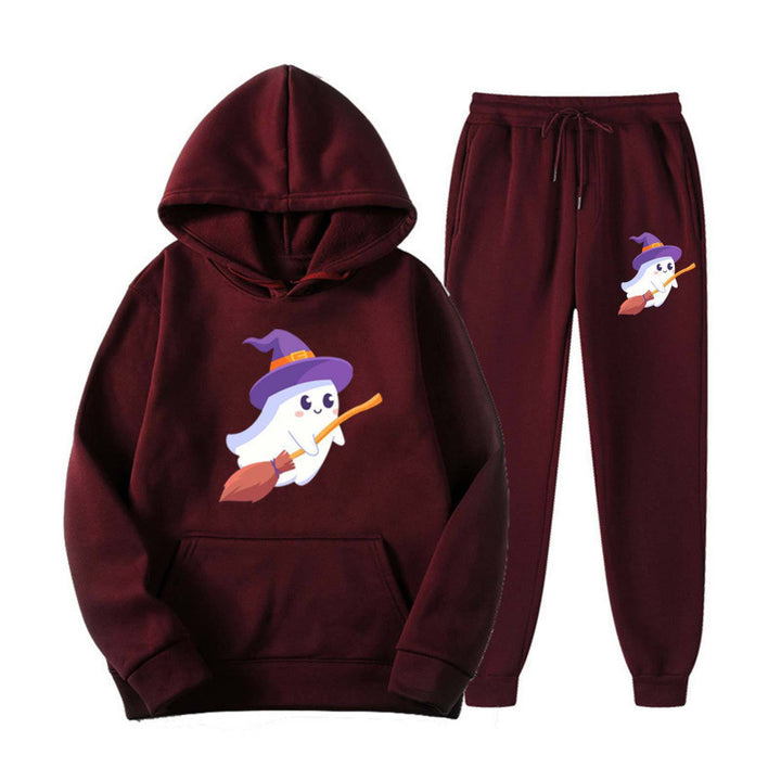 Unisex kuscheliger Kapuzenpullover und Jogginghose Set mit Halloween-Geistprint Nord Taschen