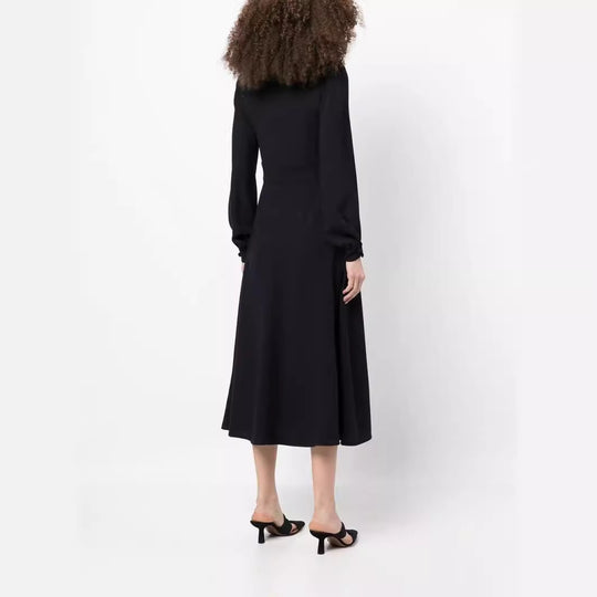 Damen Midikleid im Vintage‑Look mit hochgeschlossenem Kragen, asymmetrischer Zierknopfleiste und Frontschlitz Nord Taschen
