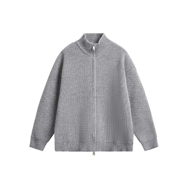Unisex Grobstrick-Zipjacke mit Stehkragen und Zwei-Wege-Reißverschluss Nord Taschen