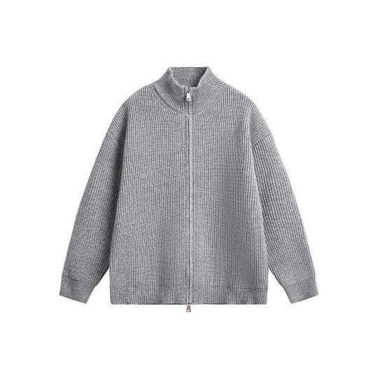Unisex Grobstrick-Zipjacke mit Stehkragen und Zwei-Wege-Reißverschluss Nord Taschen