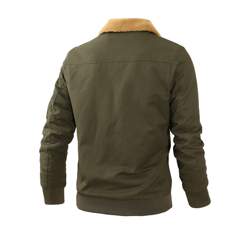 Herren Pilot-Blouson aus robustem Canvas mit Kunstfellkragen und Multitaschen-Design Nord Taschen