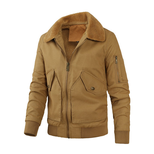 Herren Aviatorjacke mit Sherpa-Kragen, robustem Canvas und Mehrfachtaschen Nord Taschen