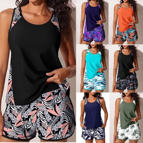 Damen Sportliches Tankini-Set mit hohem Bund und floralem Muster