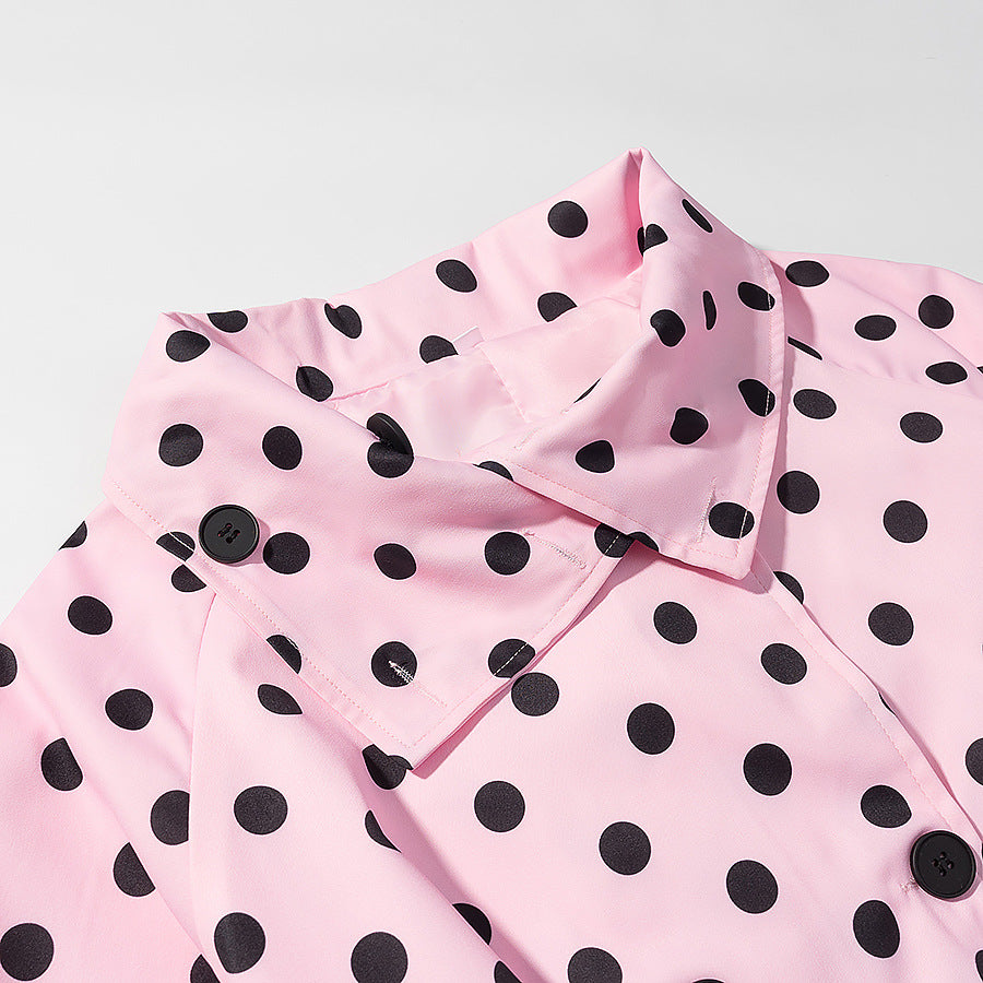 Damen Gepunkteter Trenchcoat-Style mit Bindegürtel und Ballonärmeln Nord Taschen