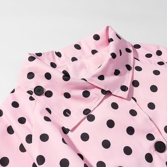 Damen Gepunkteter Trenchcoat-Style mit Bindegürtel und Ballonärmeln Nord Taschen