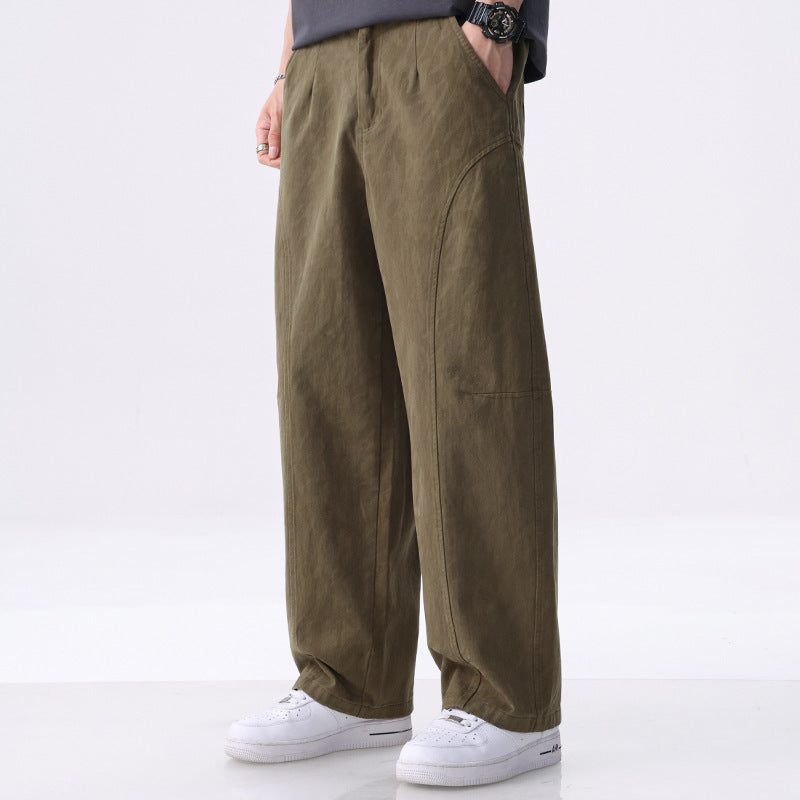 Herren Locker geschnittene Utility-Hose mit weitem Bein, markanten Ziernähten und elastischem Bund Nord Taschen