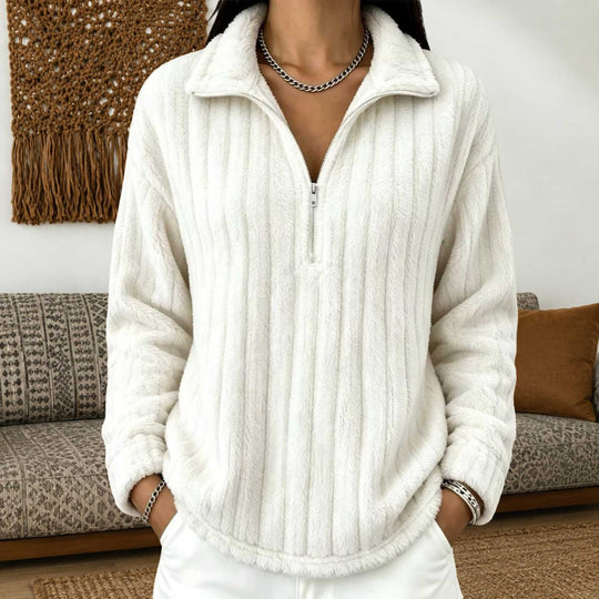 Damen Kuscheliger Plüsch-Halfzip-Pullover mit Stehkragen Nord Taschen