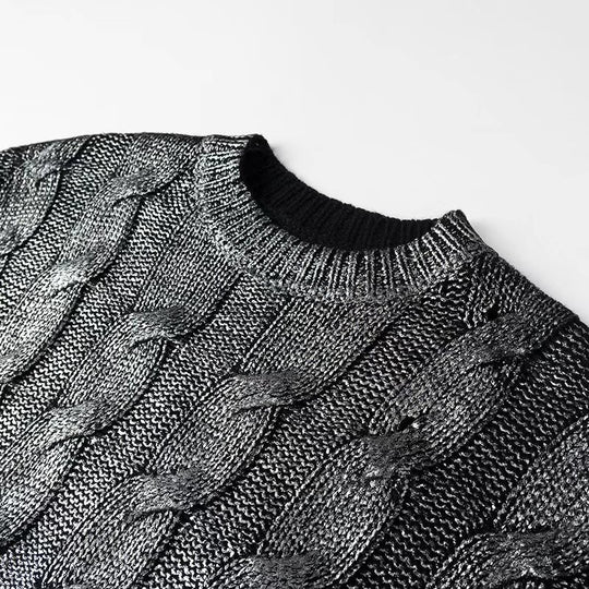 Damen Oversize-Zopfstrickpullover mit Rundhals Nord Taschen