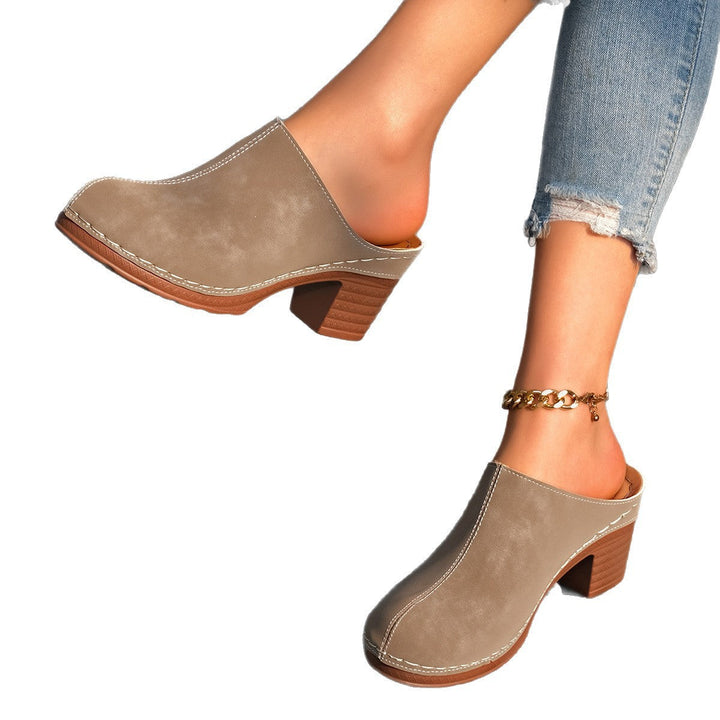 Damen bequeme Clogs aus hochwertigem Wildleder mit elegantem Blockabsatz