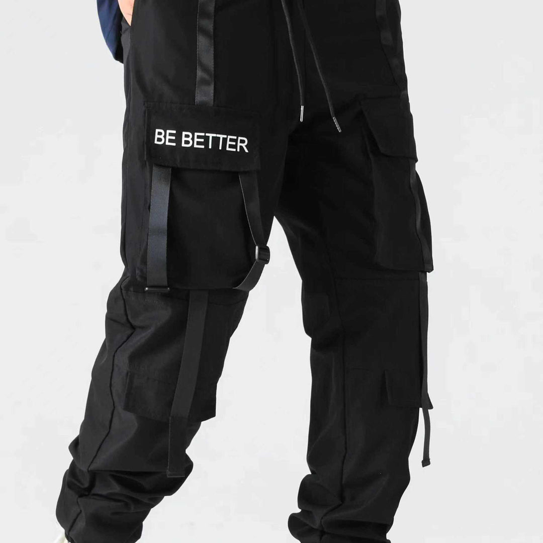 Herren Utility-Cargohose im Joggerstil mit Multifachtaschen, Ziergurten & Kordelbund Nord Taschen