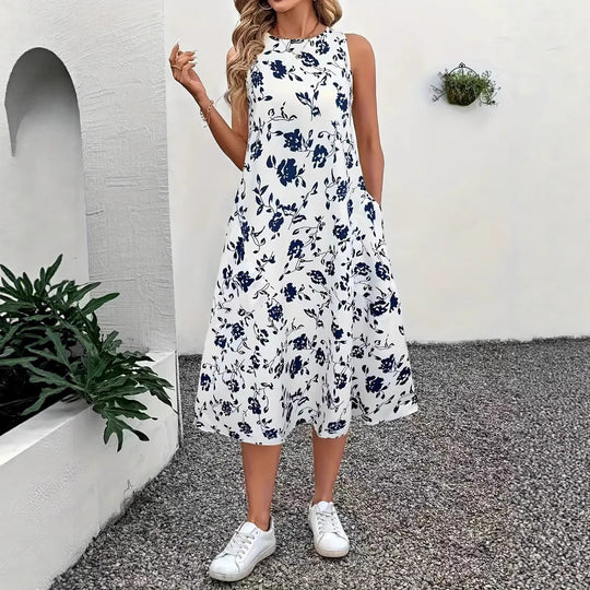 Damen Ärmelloses Maxikleid mit floralem Muster und praktischen Taschen