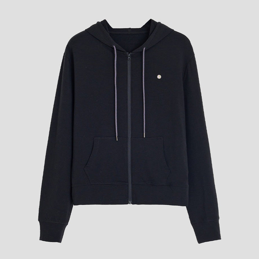 Damen leichte Kapuzen-Sweatjacke aus Slub-Jersey mit durchgehendem Reißverschluss und Kängurutaschen Nord Taschen