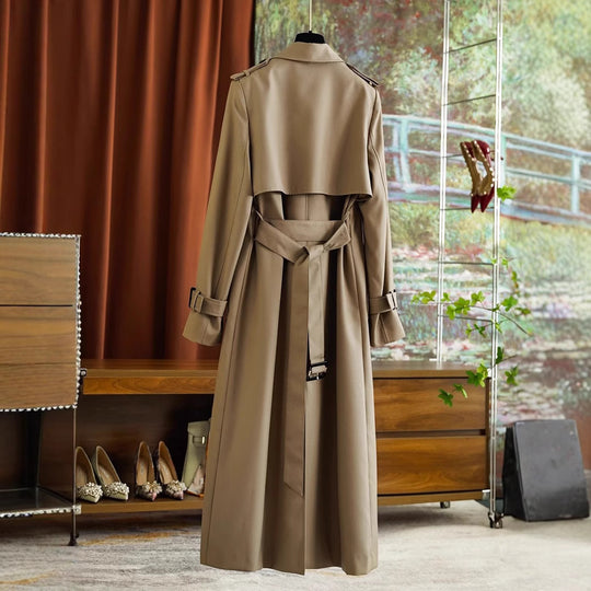 Damen Doppelreihiger taillierter Trenchcoat mit Gürtel, Schulterklappen & verstellbaren Manschetten Nord Taschen