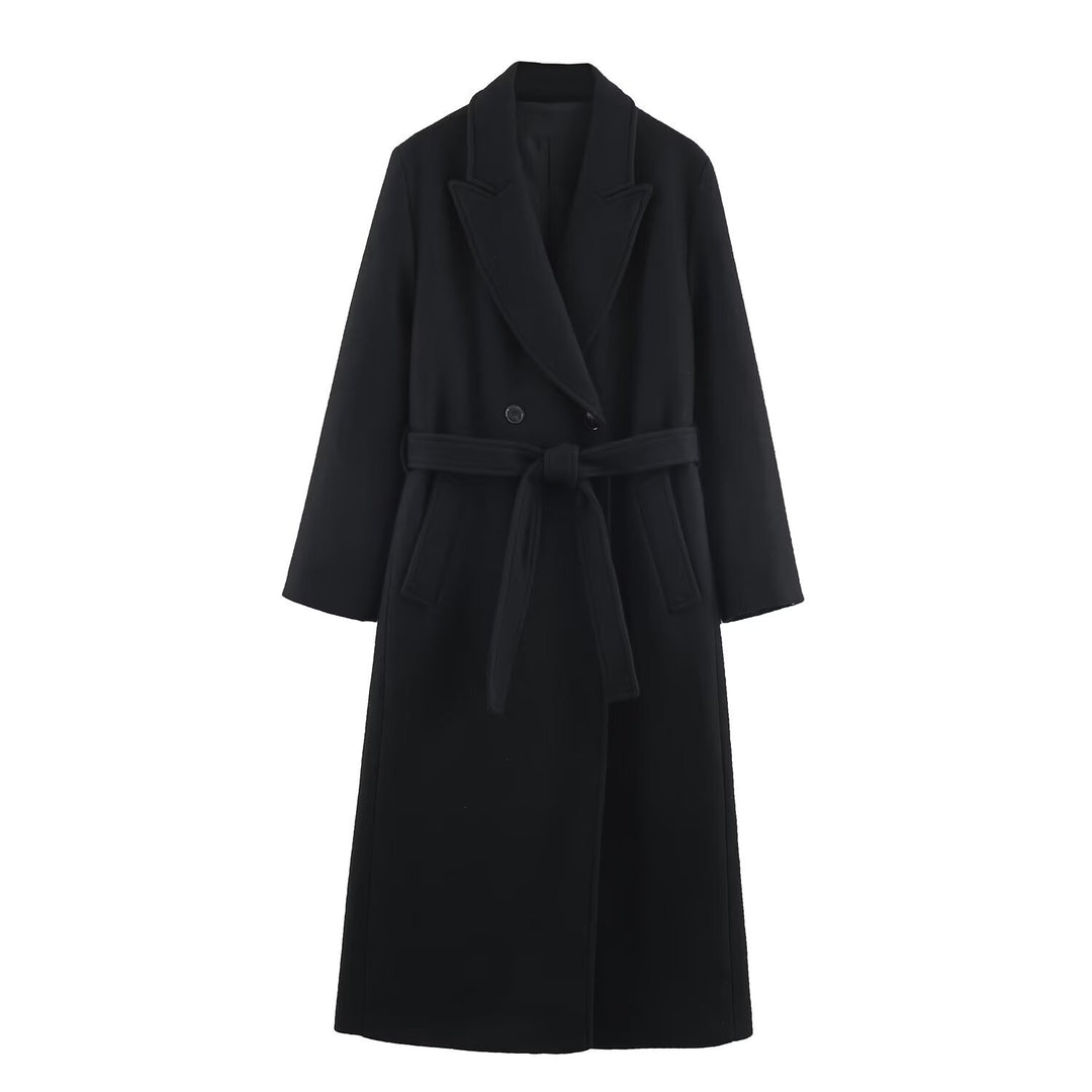 Damen 40+ eleganter knielanger Mantel mit Bindegürtel und doppelreihiger Knopfleiste Nord Taschen