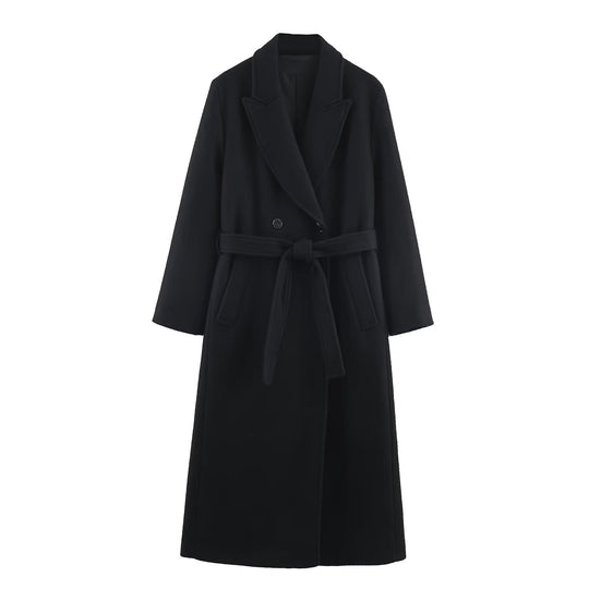 Damen 40+ eleganter knielanger Mantel mit Bindegürtel und doppelreihiger Knopfleiste Nord Taschen