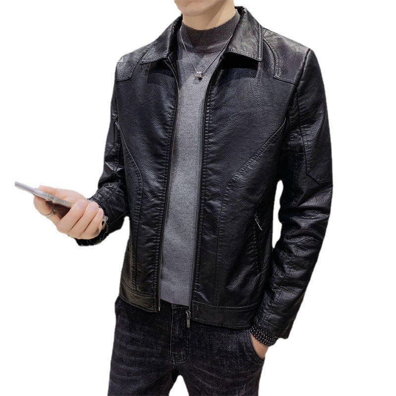 Herren Minimalistisches Lederoptik-Zip-Blouson mit ergonomischen Nahtlinien und Hemdkragen Nord Taschen