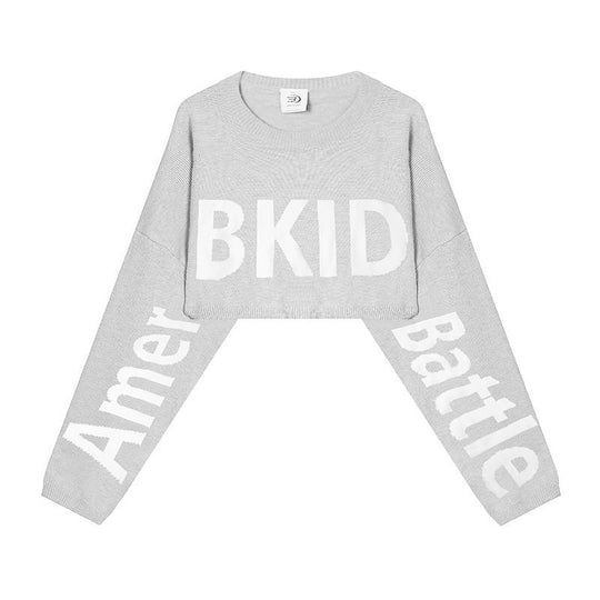 Damen Cropped Strickpullover mit weiten Raglanärmeln und Statement-Schriftzug Nord Taschen