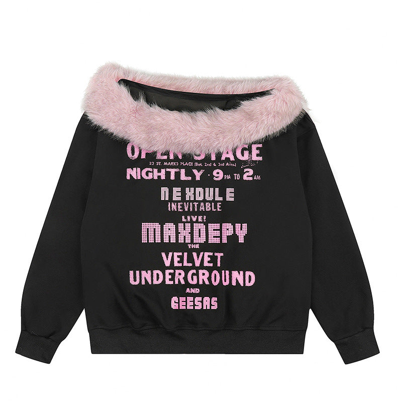 Damen Oversize-Sweatshirt mit Kunstfellkragen, weichem Innenfutter und typografischem Statement-Print Nord Taschen