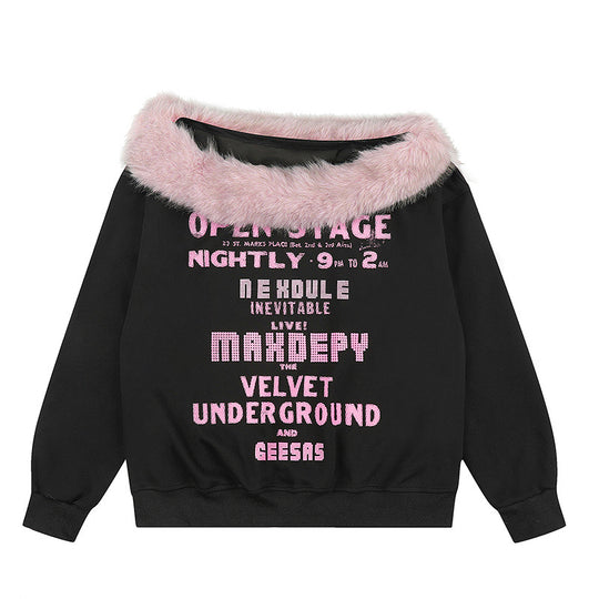Damen Oversize-Sweatshirt mit Kunstfellkragen, weichem Innenfutter und typografischem Statement-Print Nord Taschen