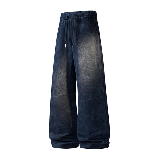 Damen Weite High-Waist Baggy-Sweathose mit Marmorier-Print, Kordelzug & elastischem Saum Nord Taschen