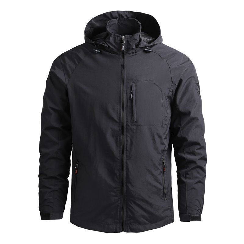 Herren leichte technische Kapuzen-Fieldjacke mit Brustreißverschluss und Multifunktions‑Taschen Nord Taschen