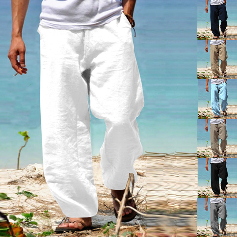 Herren Luftige Strandhose im Baggy-Schnitt aus Leinenmix mit Tunnelzug Nord Taschen