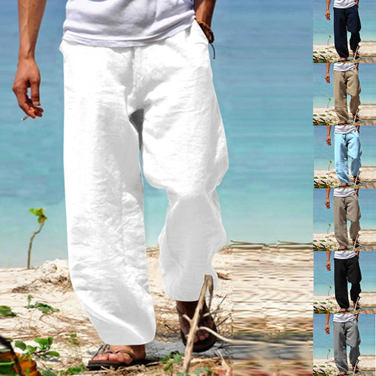 Herren Luftige Strandhose im Baggy-Schnitt aus Leinenmix mit Tunnelzug Nord Taschen