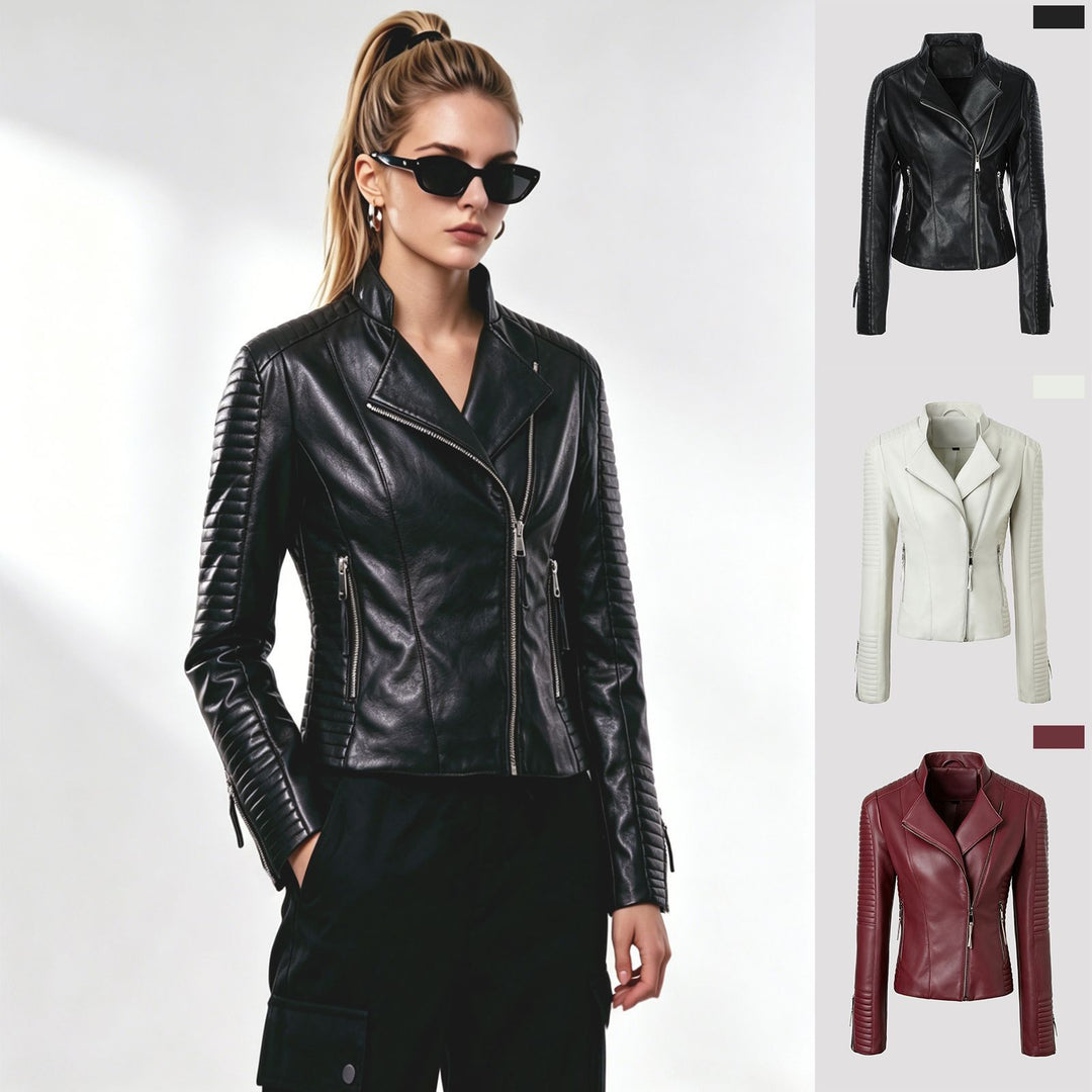 Damen Schmal geschnittene Bikerjacke mit gesteppter Ärmel- und Schulterpartie Nord Taschen