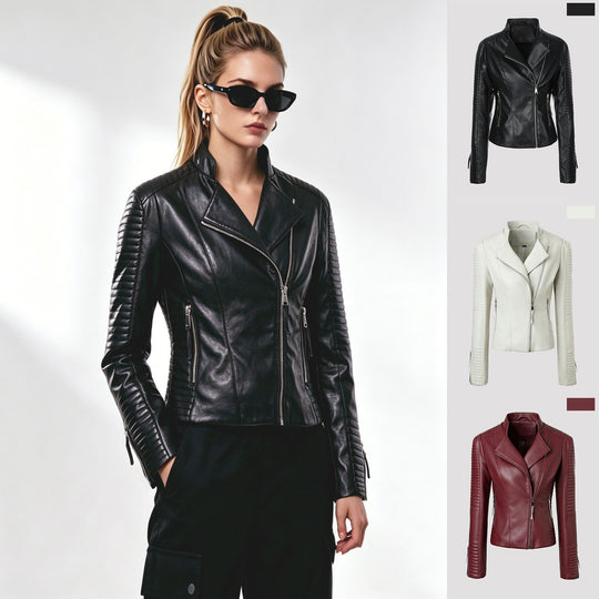 Damen Schmal geschnittene Bikerjacke mit gesteppter Ärmel- und Schulterpartie Nord Taschen