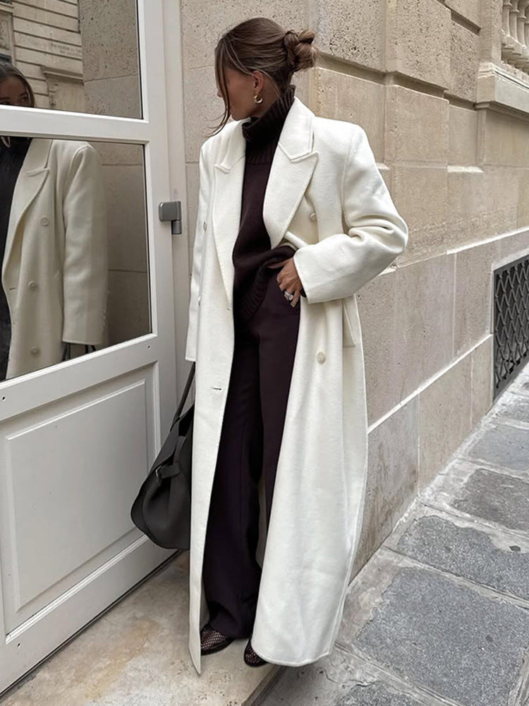 Damen Maxilanger doppelreihiger Wollmix-Mantel mit Oversize-Schnitt und Reverskragen Nord Taschen