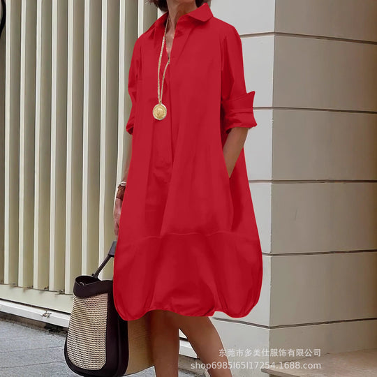 Damen lässiges Hemdkleid mit praktischen Seitentaschen und einem luftigen Schnitt