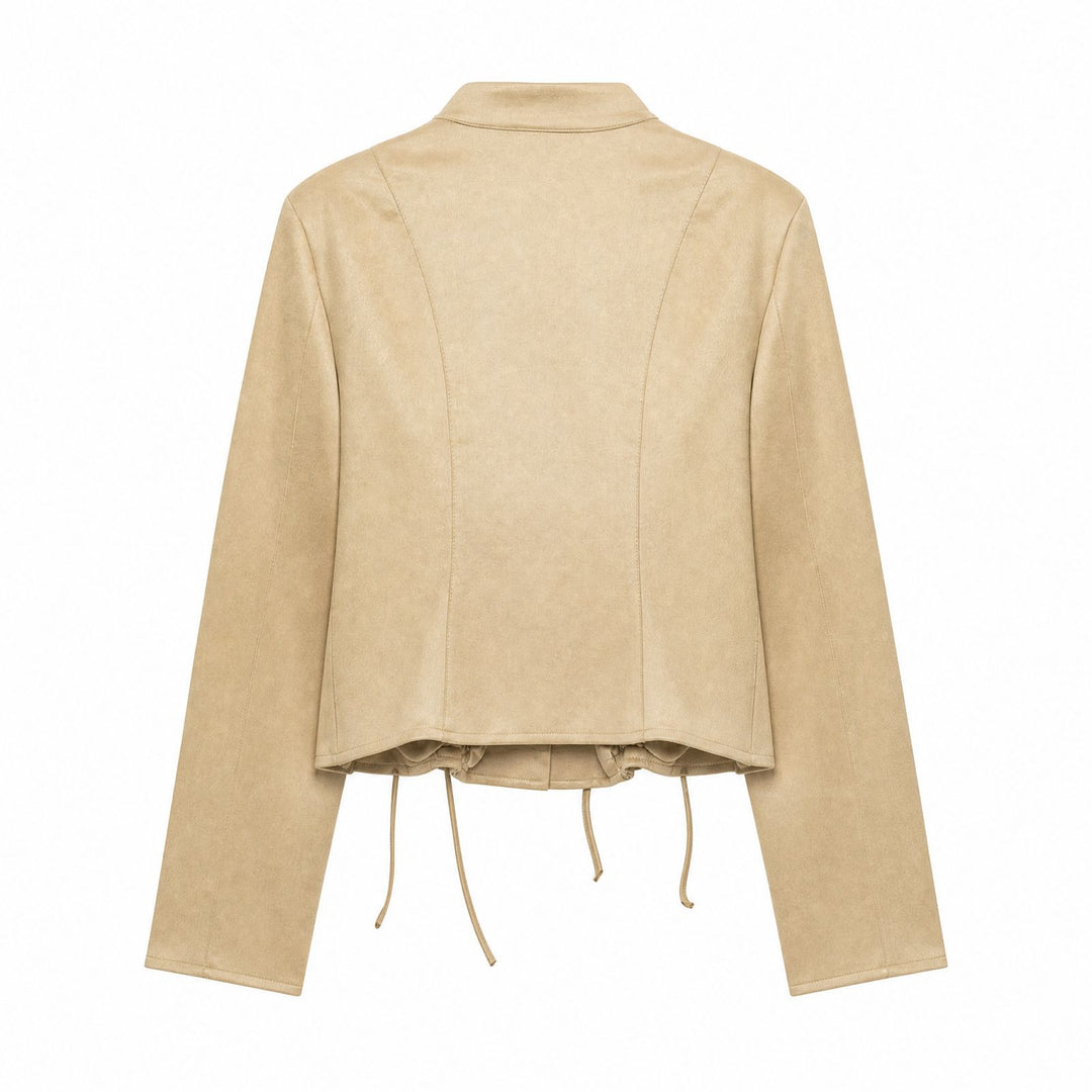Damen Veloursleder-Kurzjacke mit Schnürung und Stehkragen Nord Taschen