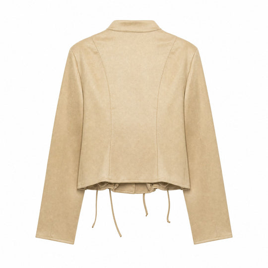 Damen Veloursleder-Kurzjacke mit Schnürung und Stehkragen Nord Taschen