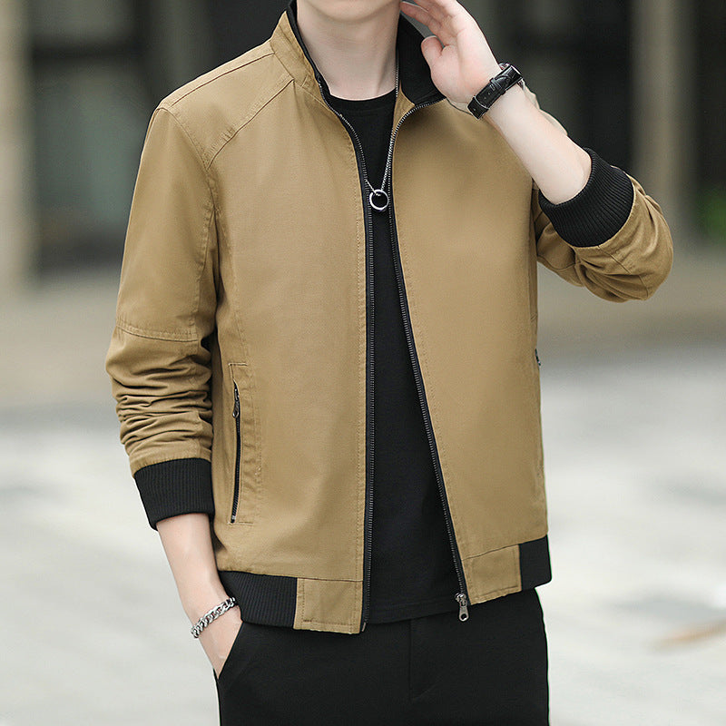 Herren schmal geschnittener Microcanvas‑Bomber mit hohem Stehkragen, verdecktem Reißverschluss und elastischen Rippbündchen Nord Taschen