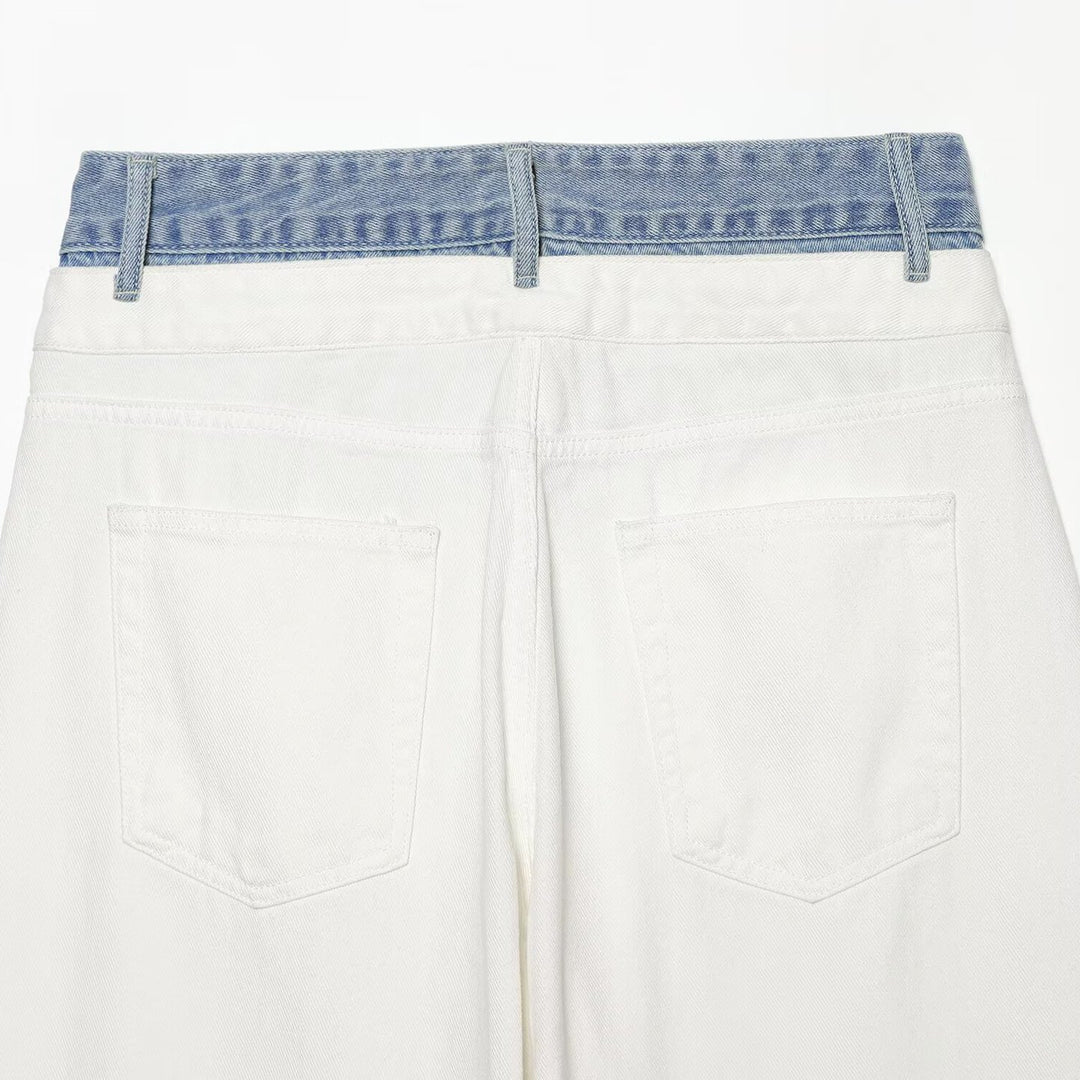 Damen High‑Waist Culotte-Jeans mit weitem Bein und kontrastierendem Jeansbund Nord Taschen
