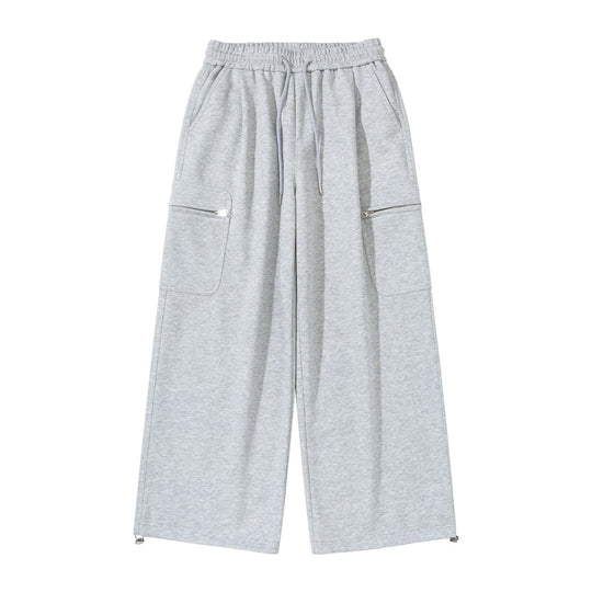 Damen Weite Cropped-Sweathose mit Tunnelzug, Cargo-Taschen und Reißverschluss-Details Nord Taschen