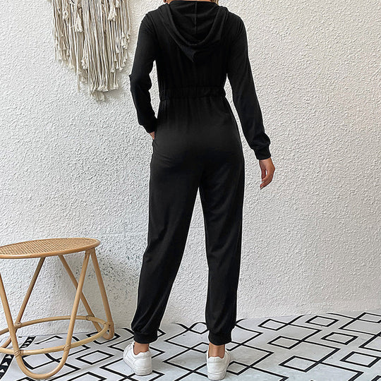 Damen Kapuzen-Jumpsuit mit Reißverschluss, elastischer Taillenpassform & Joggerbündchen Nord Taschen