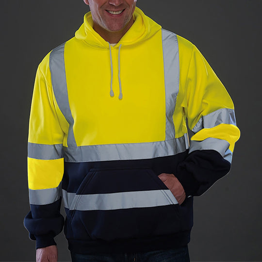 Herren reflektierende Sicherheits-Hoodie mit kontrastreichen Reflektorbändern, Kängurutasche und verstellbarer Kapuze Nord Taschen