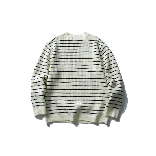 Unisex Gestreifter Strickpullover im Breton‑Look mit grober Rippstruktur und Rundhalsausschnitt Nord Taschen