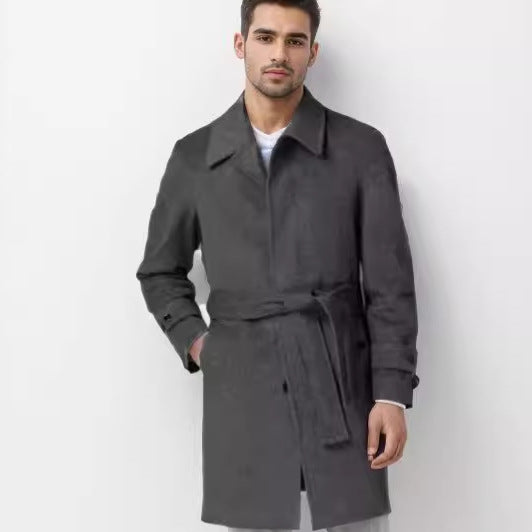 Herren Taillierter Mantel mit Bindegürtel, verdeckter Knopfleiste und klassischem Revers Nord Taschen