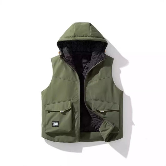 Herren Gefütterte Kapuzen-Utility‑Weste mit Multifunktions‑Taschen und winddichter Außenlage Nord Taschen
