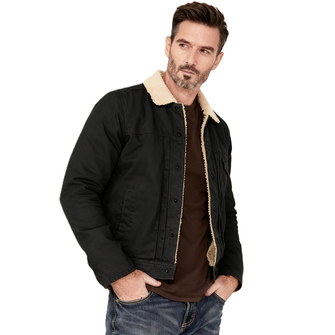Herren Sherpa-gefütterte Truckerjacke mit Kunstfellkragen Nord Taschen