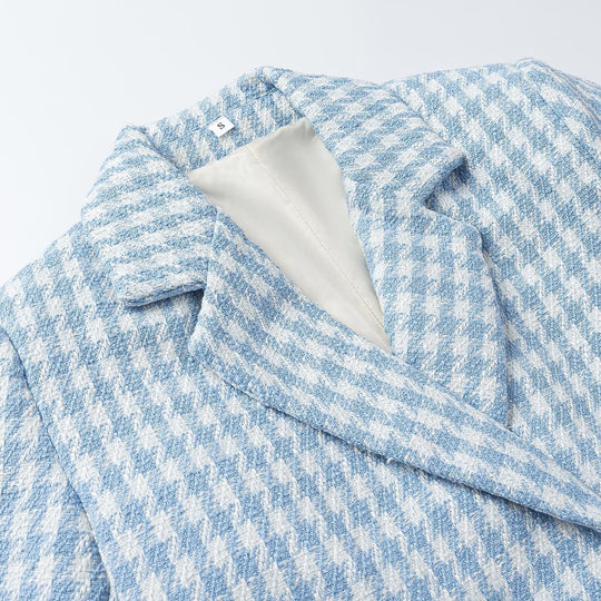 Damen Zweiteiliges Kurzblazer-und Plissee-Rock Ensemble im Hahnentritt-Stil Nord Taschen