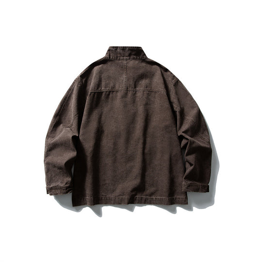 Unisex kastig geschnittene Canvas-Worker‑Blousonjacke mit Stehkragen und Druckknopf‑Front Nord Taschen