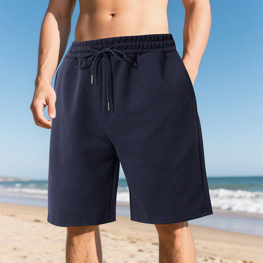 Herren nan knielange Textur-Badeshort mit elastischem Kordelbund und seitlichen Eingrifftaschen