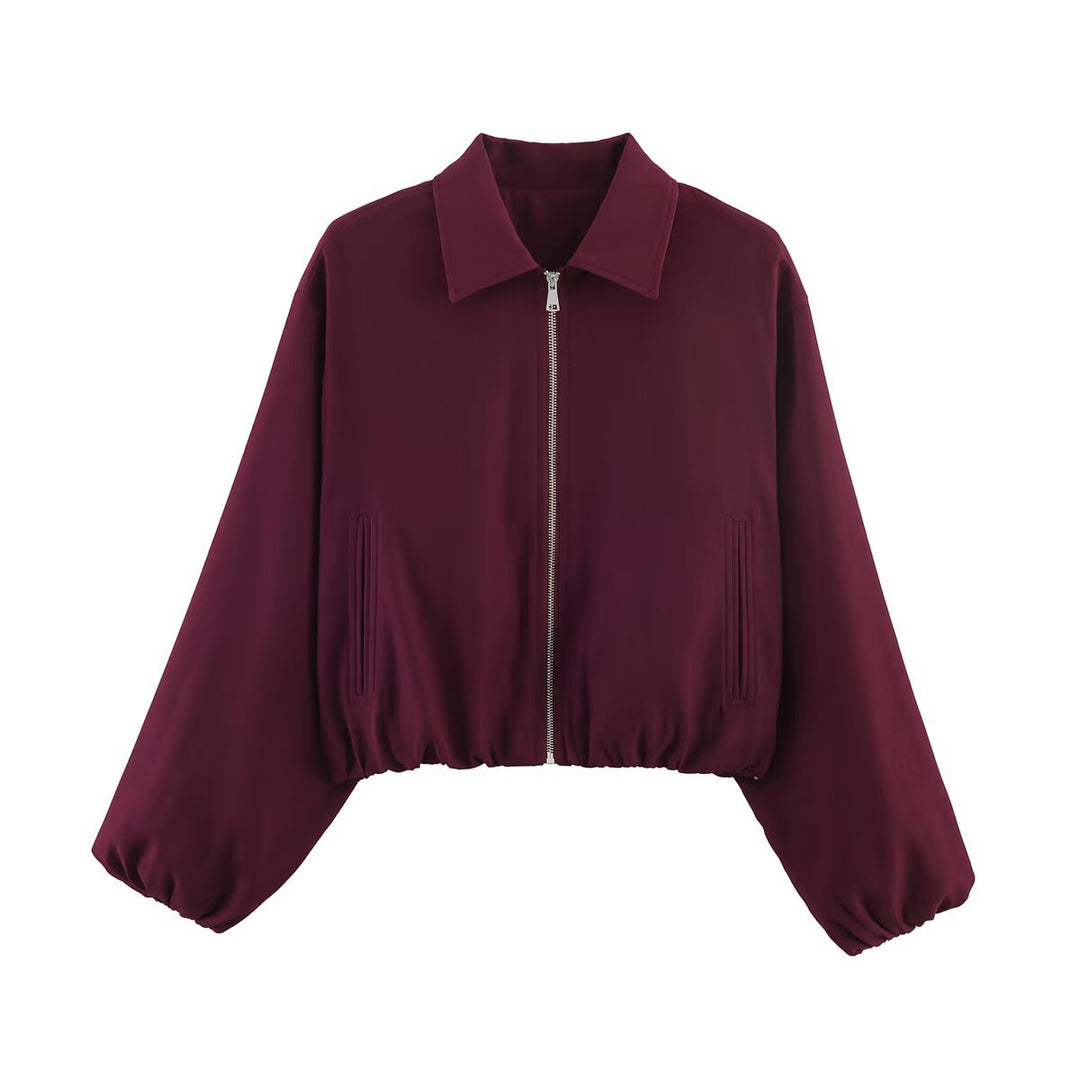 Damen Kurzjacke im Harrington‑Stil mit Polka‑Dot‑Muster, Ballonärmeln und elastischem Saum Nord Taschen
