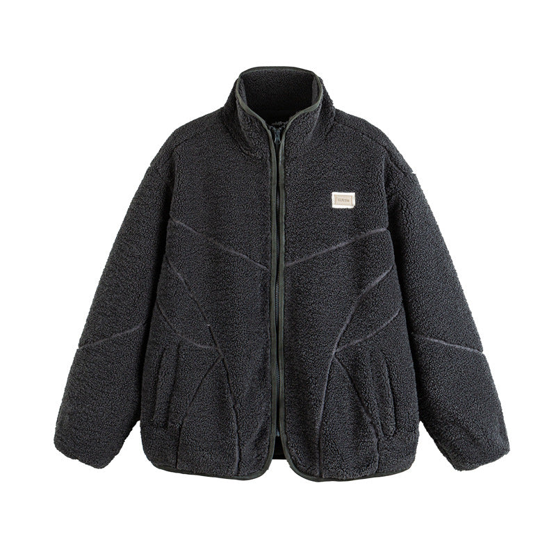 Unisex Teddy-Fleece-Blousonjacke mit Stehkragen und geometrischer Nahtführung Nord Taschen