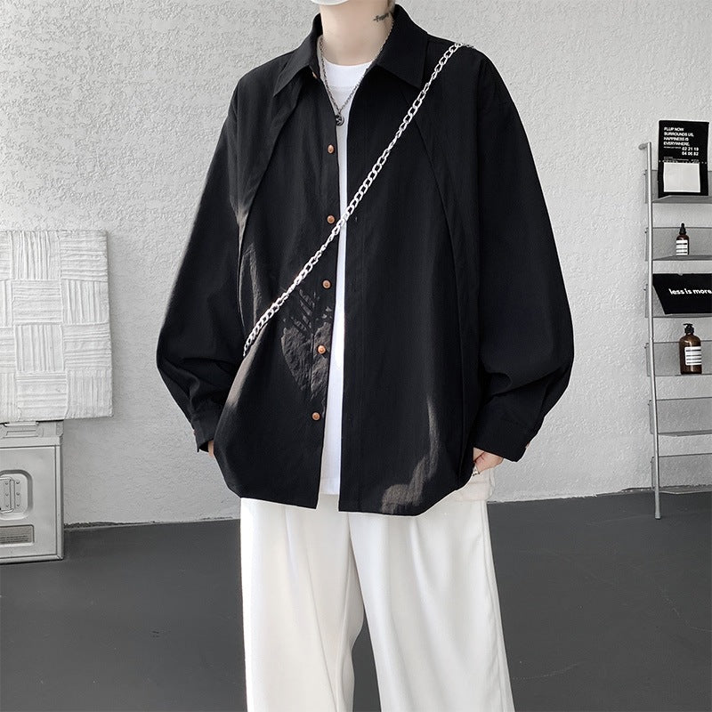 Herren Oversize-Hemdjacke aus leichtem Baumwollmix mit geradem Schnitt & Knopfleiste Nord Taschen