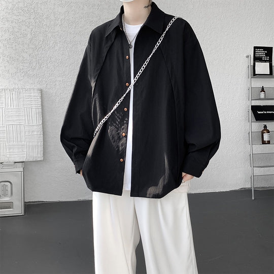 Herren Oversize-Hemdjacke aus leichtem Baumwollmix mit geradem Schnitt & Knopfleiste Nord Taschen