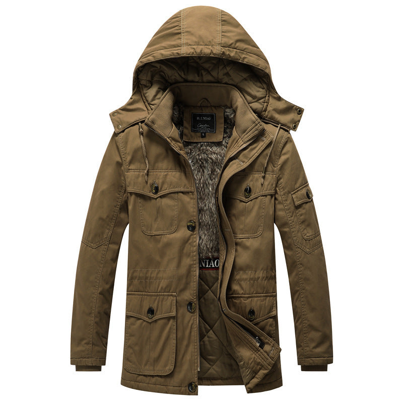 Herren Canvas-Parka mit gesteppter Thermofütterung, Kunstfell-Innenfutter und Kapuze Nord Taschen